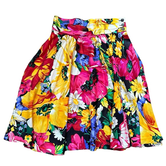 VTG 100% Silk Bright Floral A line circle midi Skirt. Sz. 10 - Picture 2 of 6
